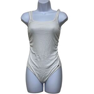 Revolve nPhilanthropy White Ribbed Prince Tank Thong Bodysuit Ruched Side XS NWT